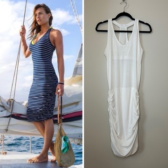 Athleta Dresses & Skirts - Athleta Tee Racerback Ruched Sleeveless Midi
Dress White Small